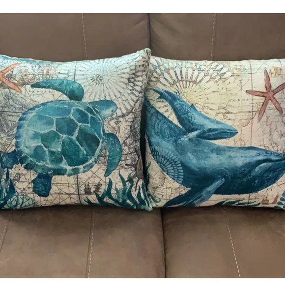 Decorative Throw Pillow Cover Case Turtle Beach Decor Nautical Coastal Cottage - Picture 10 of 11